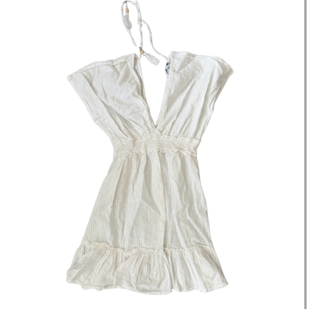 White V-Neck Halter Swim Cover Up Small 100% cotton